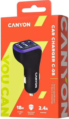 Autós töltő 3xUSB 2400mA Canyon C-08