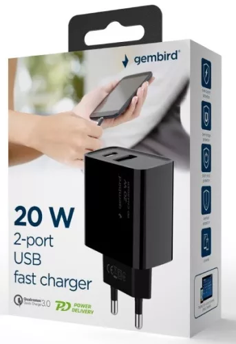 Mobiltelefon töltő 20W Gembird TA-UC-PDQC20-01-BK